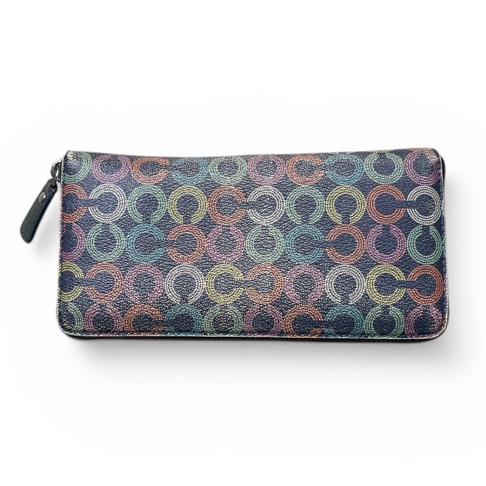 Coach Waverly Signature C Coated Canvas Accordion Zip Around Wallet, Navy Multi - Picture 4 of 12